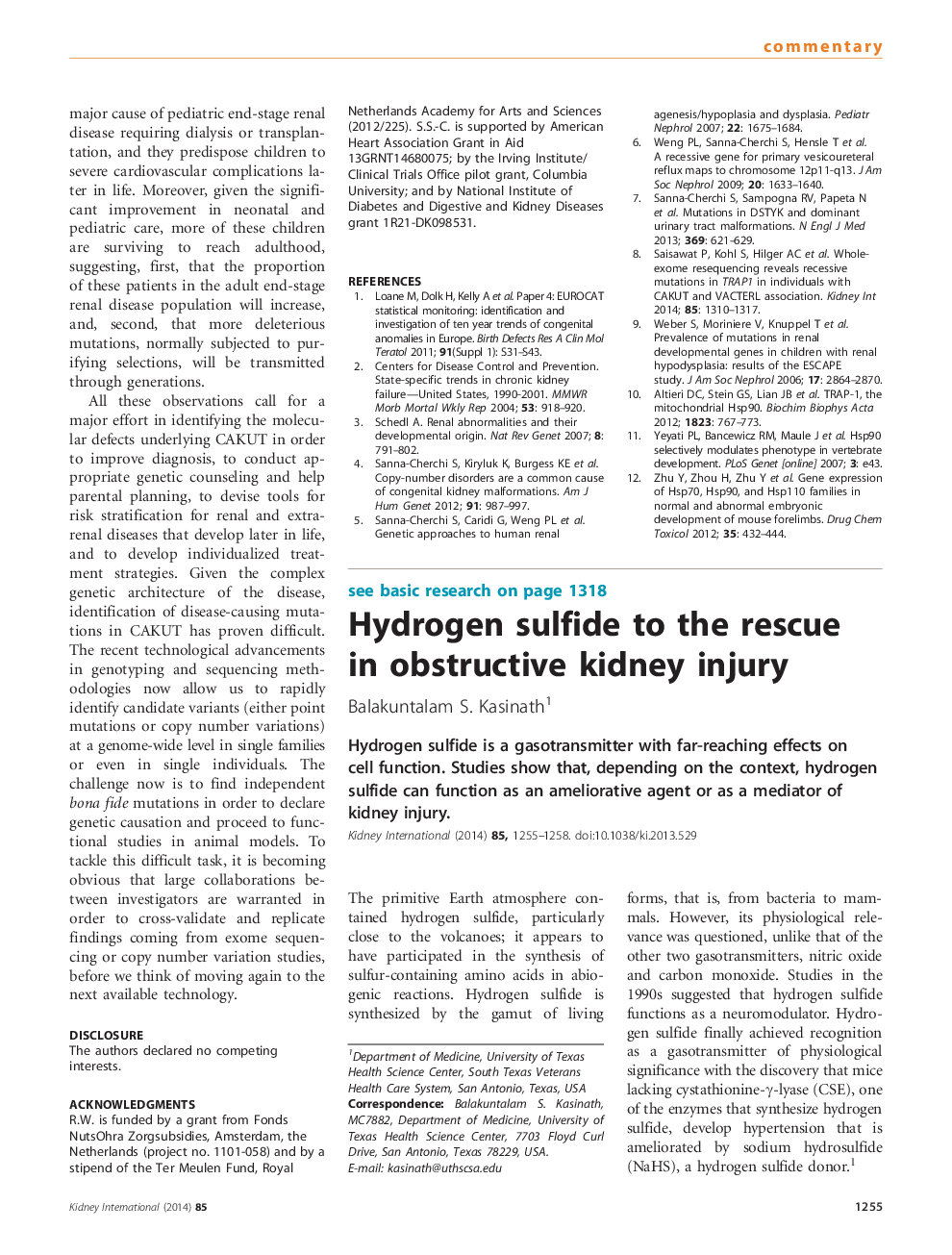 Hydrogen sulfide to the rescue in obstructive kidney injury