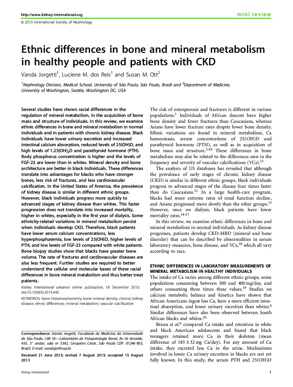 Ethnic differences in bone and mineral metabolism in healthy people and patients with CKD