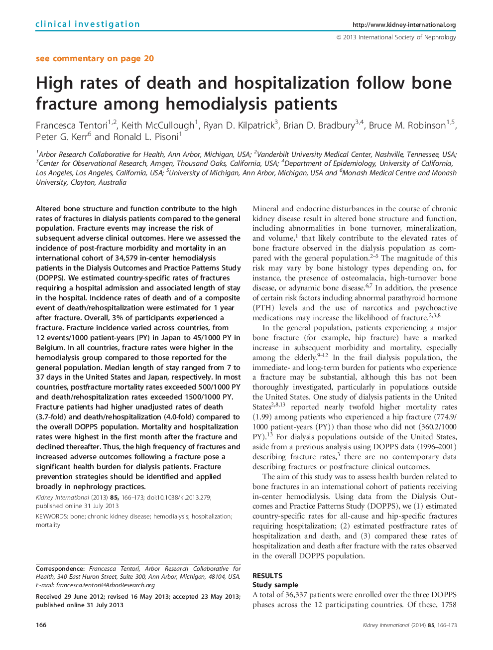 High rates of death and hospitalization follow bone fracture among hemodialysis patients