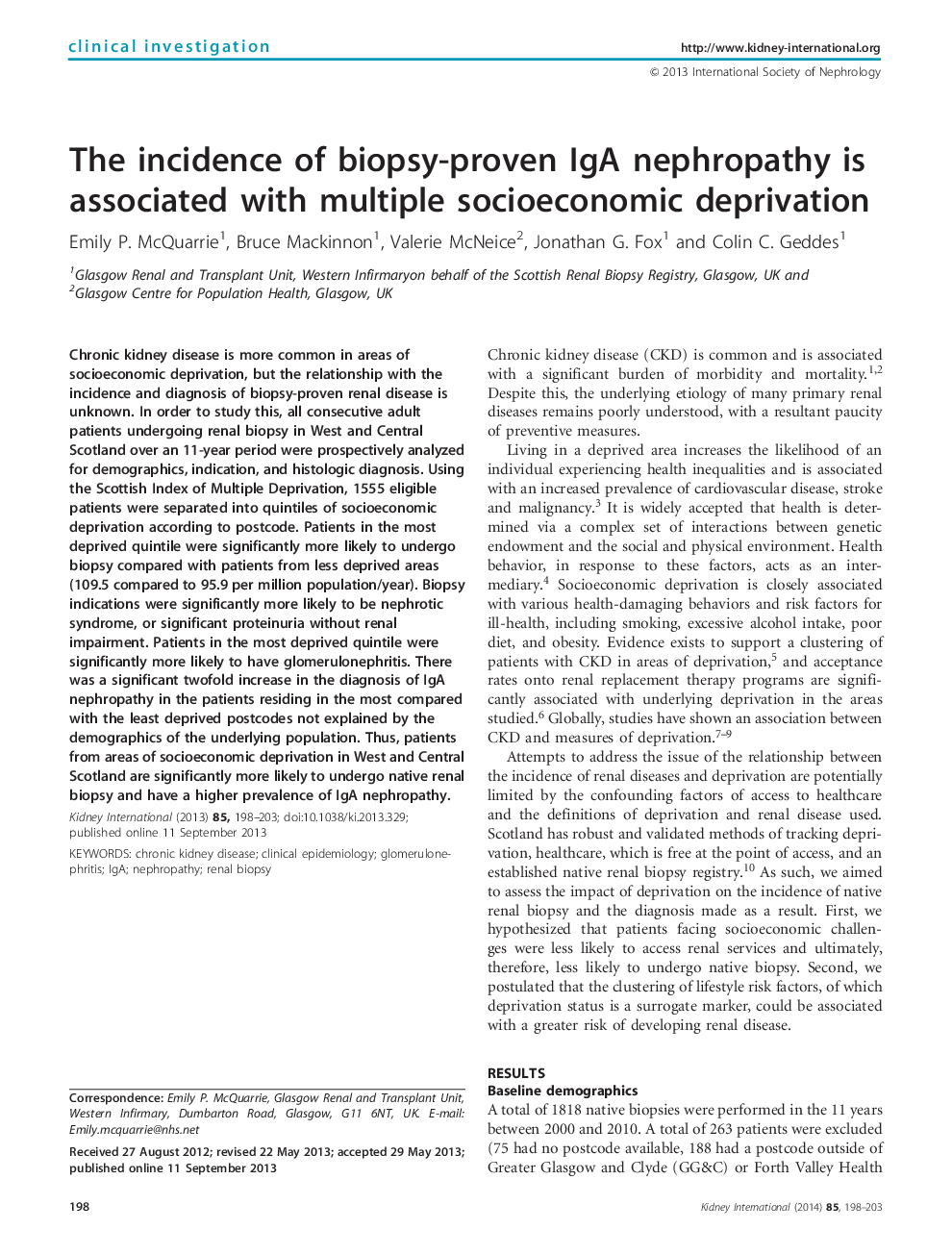 The incidence of biopsy-proven IgA nephropathy is associated with multiple socioeconomic deprivation