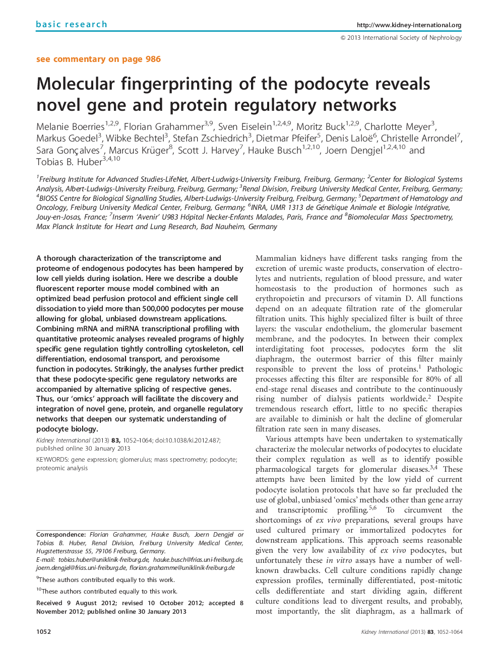 Molecular fingerprinting of the podocyte reveals novel gene and protein regulatory networks