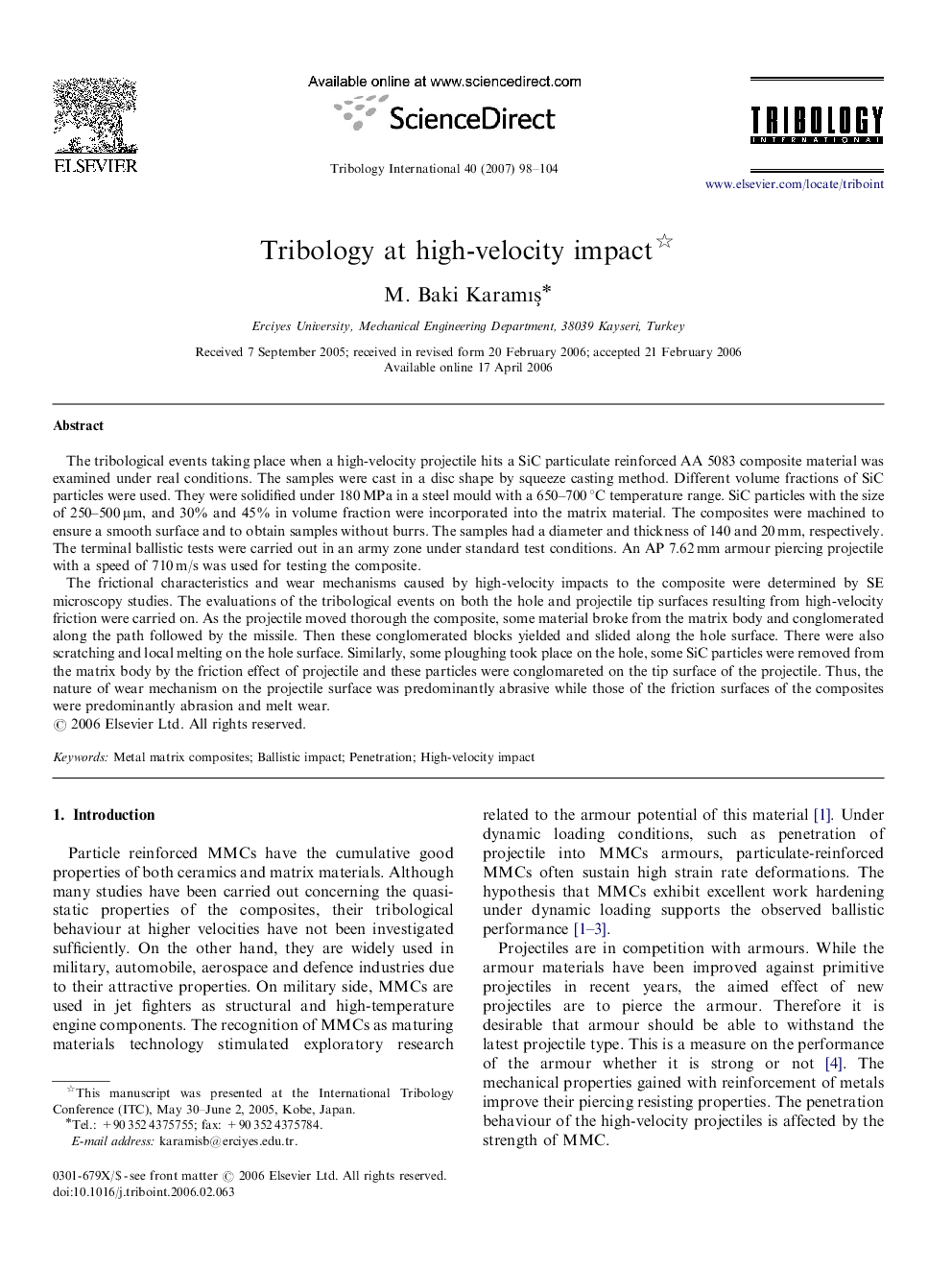 Tribology at high-velocity impact 