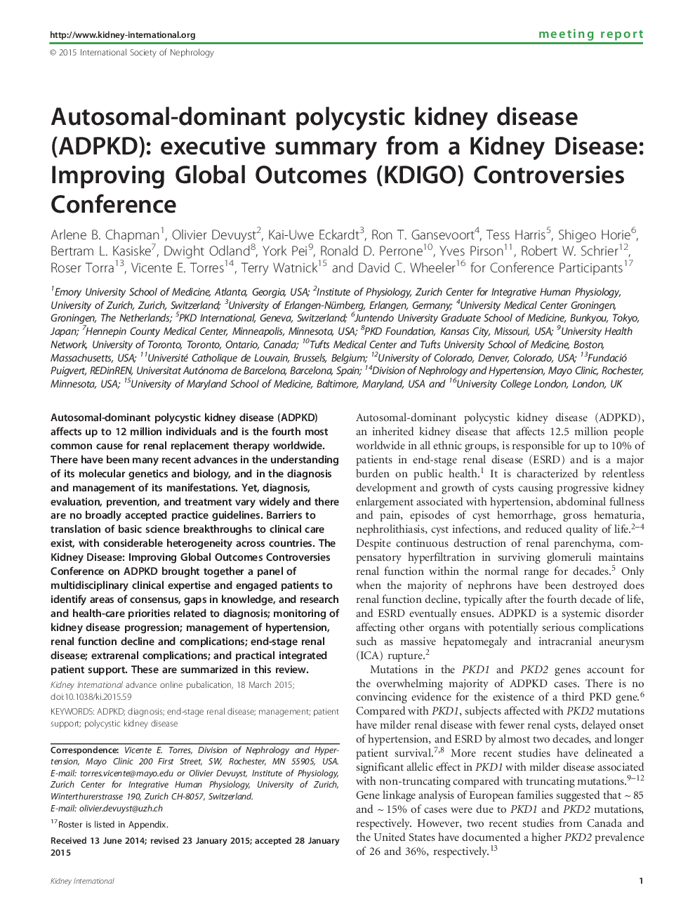 Autosomal-dominant polycystic kidney disease (ADPKD): executive summary from a Kidney Disease: Improving Global Outcomes (KDIGO) Controversies Conference