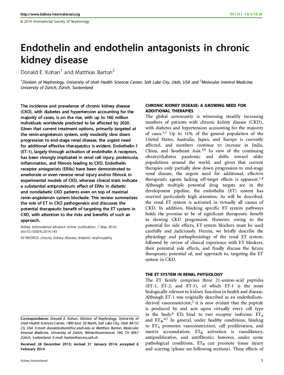 Endothelin and endothelin antagonists in chronic kidney disease