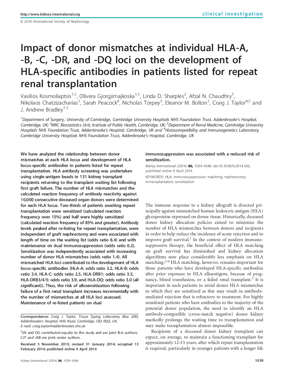 Impact of donor mismatches at individual HLA-A, -B, -C, -DR, and -DQ loci on the development of HLA-specific antibodies in patients listed for repeat renal transplantation