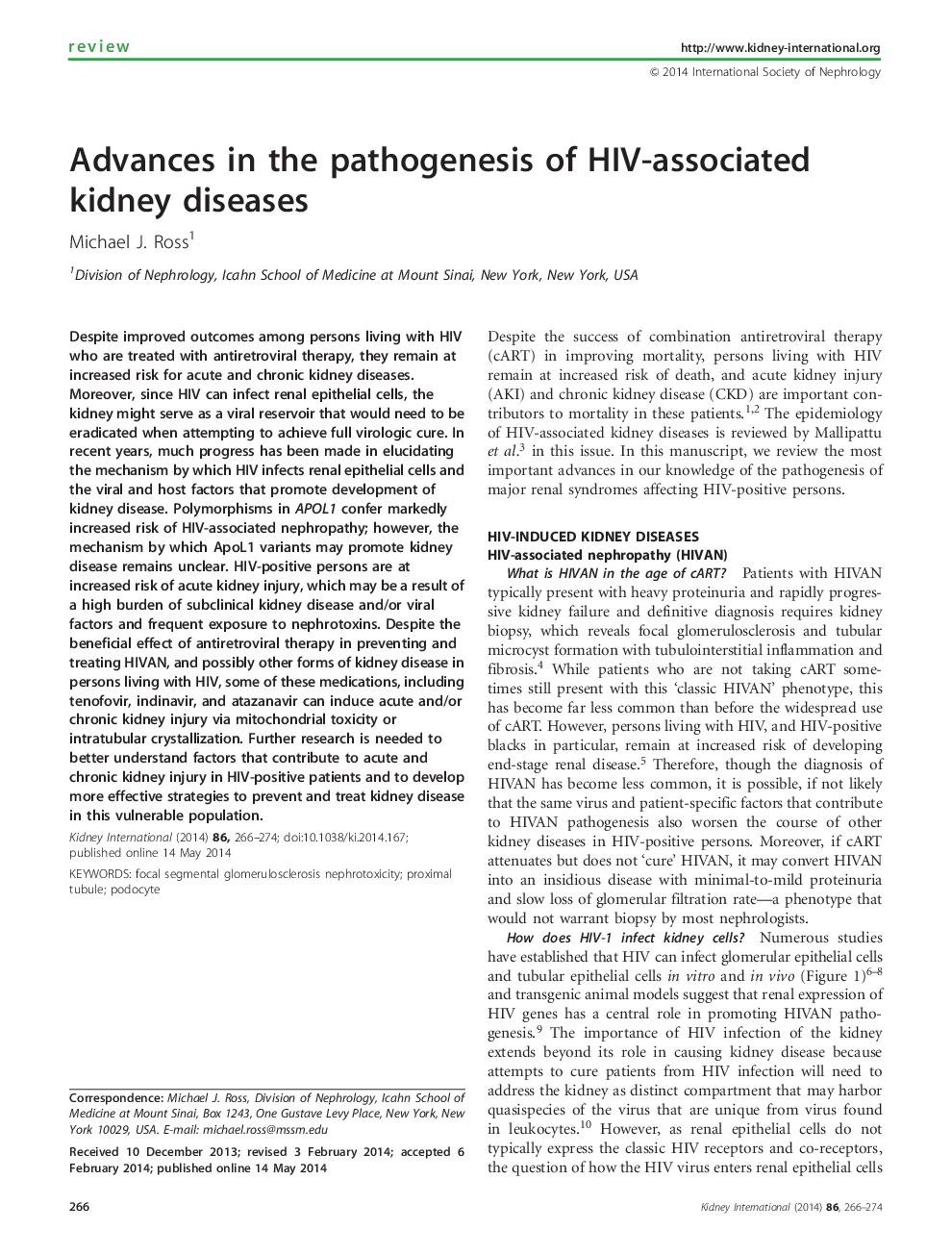 Advances in the pathogenesis of HIV-associated kidney diseases