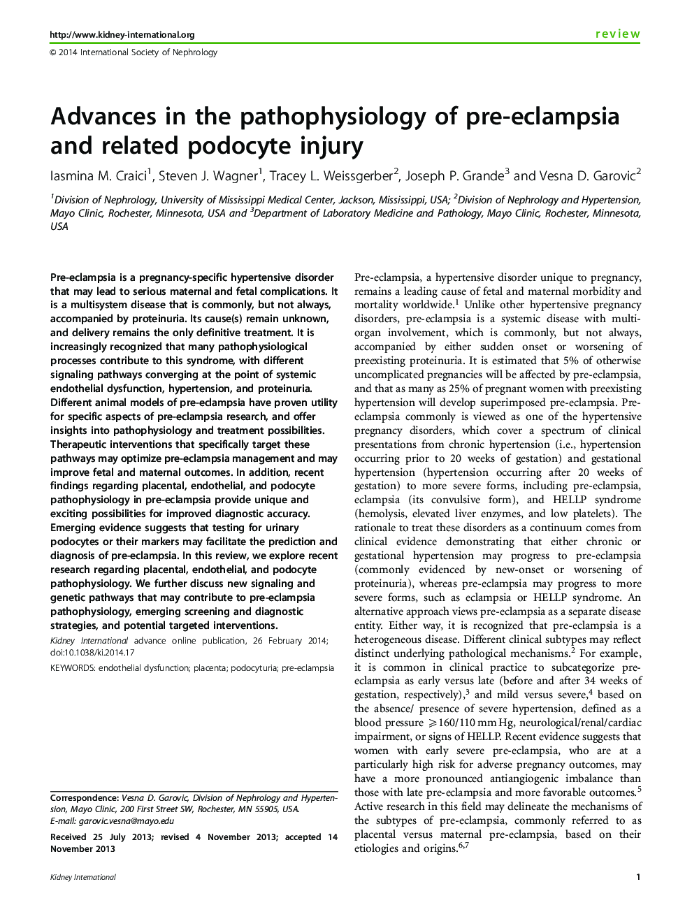 Advances in the pathophysiology of pre-eclampsia and related podocyte injury