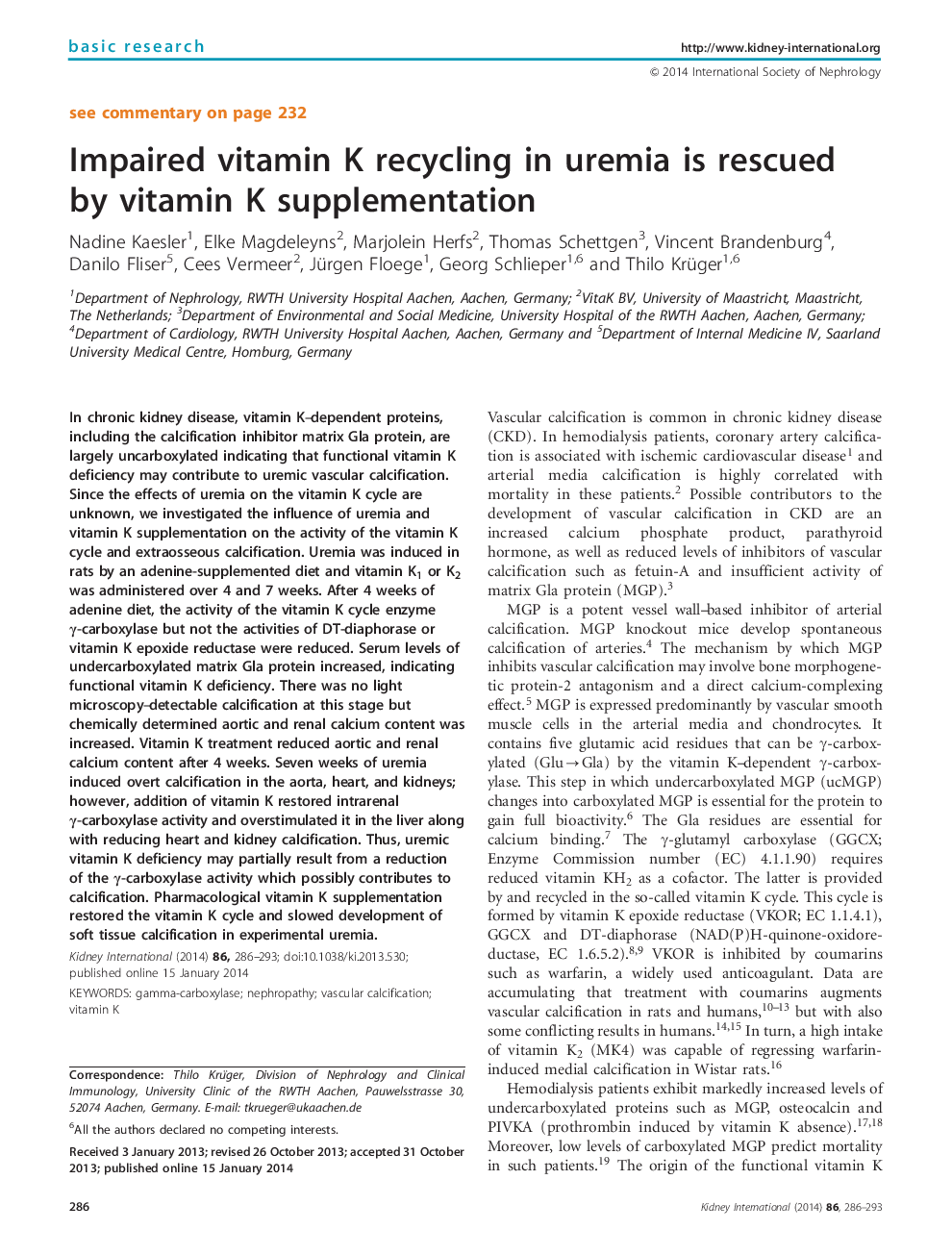 Impaired vitamin K recycling in uremia is rescued by vitamin K supplementation