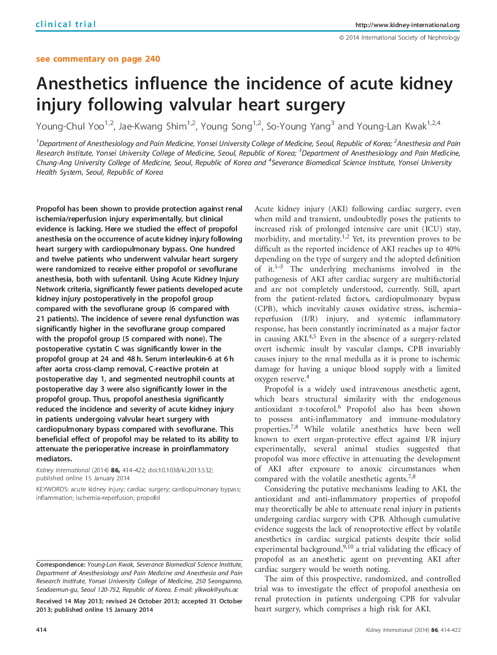 Anesthetics influence the incidence of acute kidney injury following valvular heart surgery