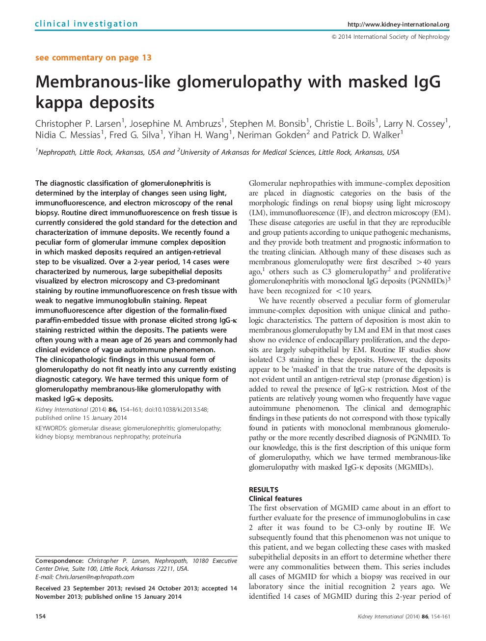 Membranous-like glomerulopathy with masked IgG kappa deposits