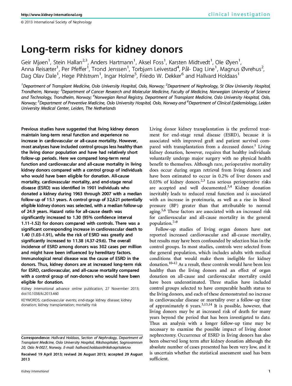 Long-term risks for kidney donors