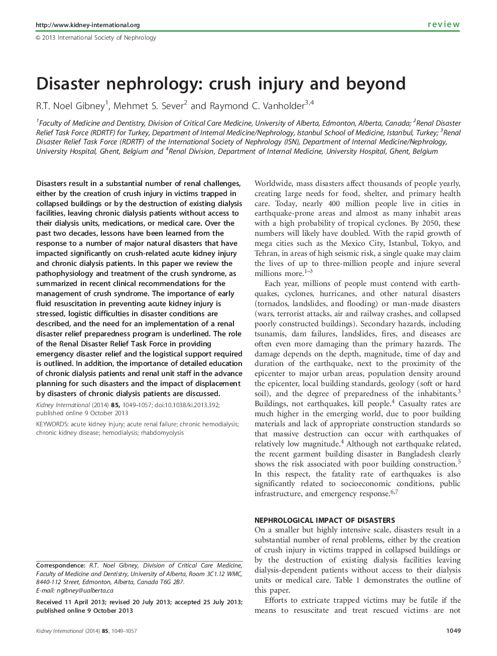 Disaster nephrology: crush injury and beyond