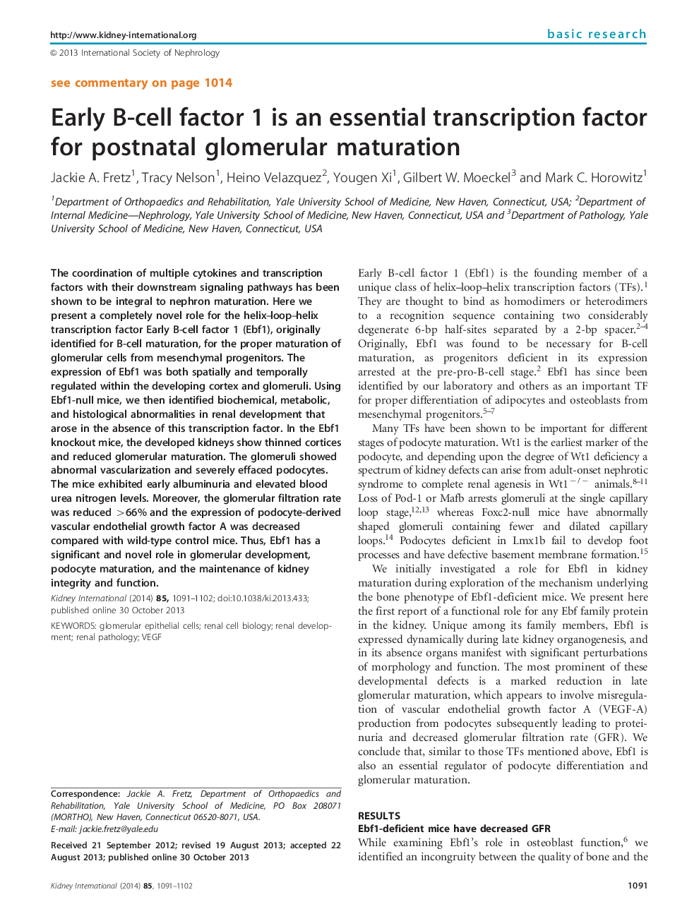 Early B-cell factor 1 is an essential transcription factor for postnatal glomerular maturation