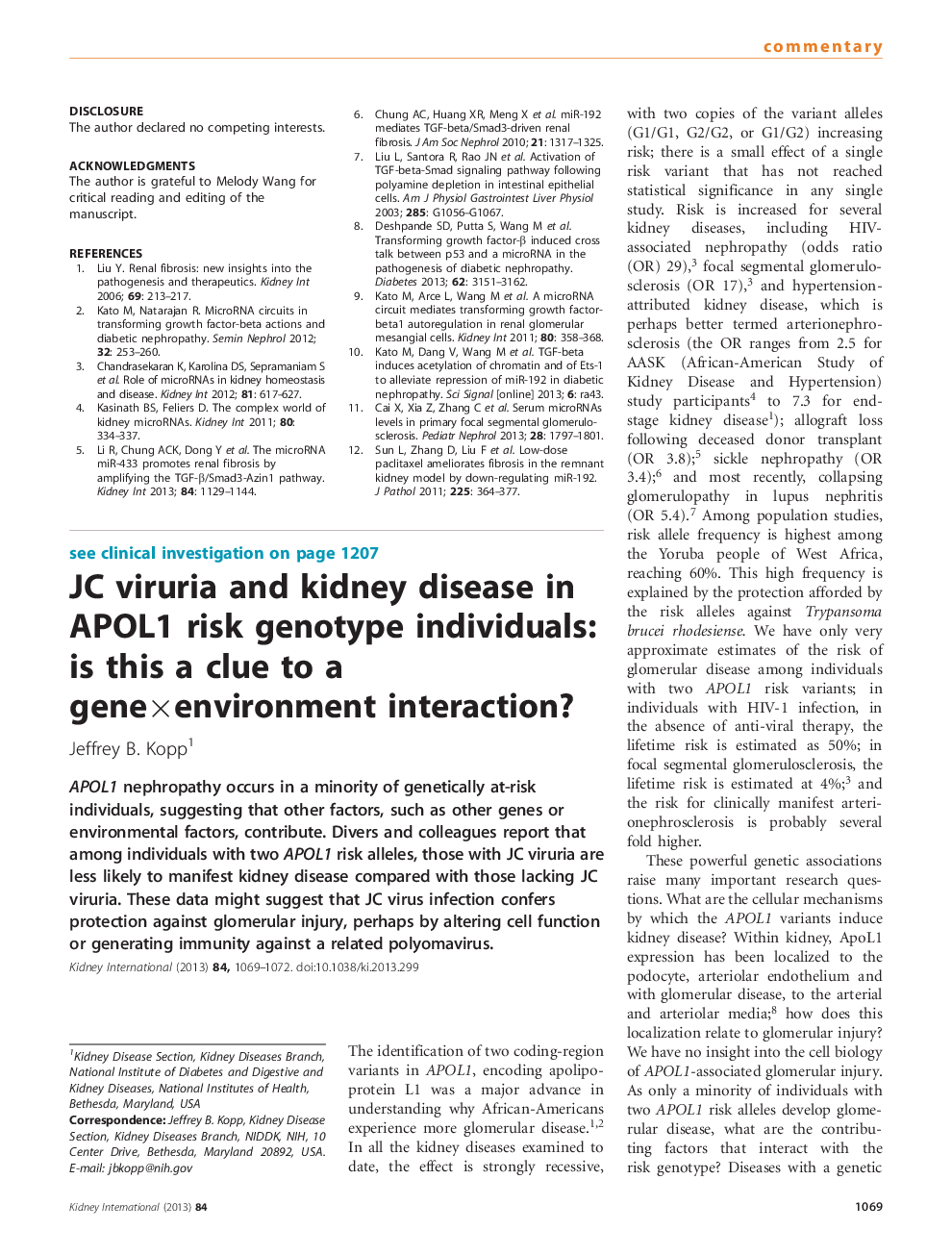 JC viruria and kidney disease in APOL1 risk genotype individuals: is this a clue to a gene Ã environment interaction?