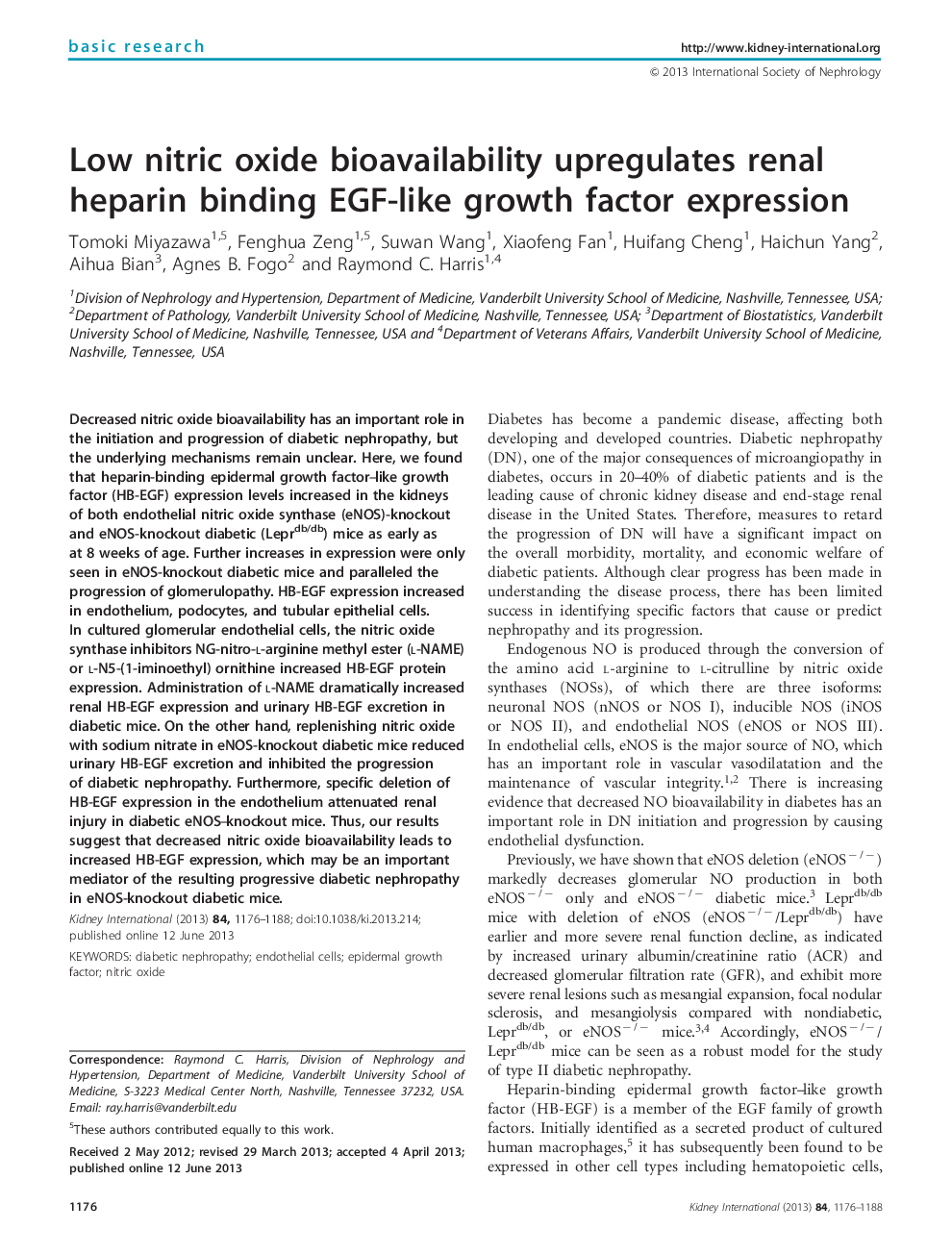 Low nitric oxide bioavailability upregulates renal heparin binding EGF-like growth factor expression