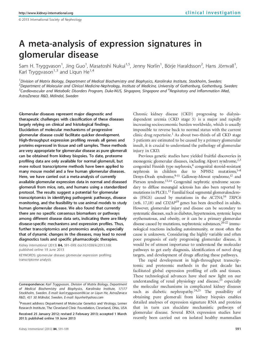 A meta-analysis of expression signatures in glomerular disease