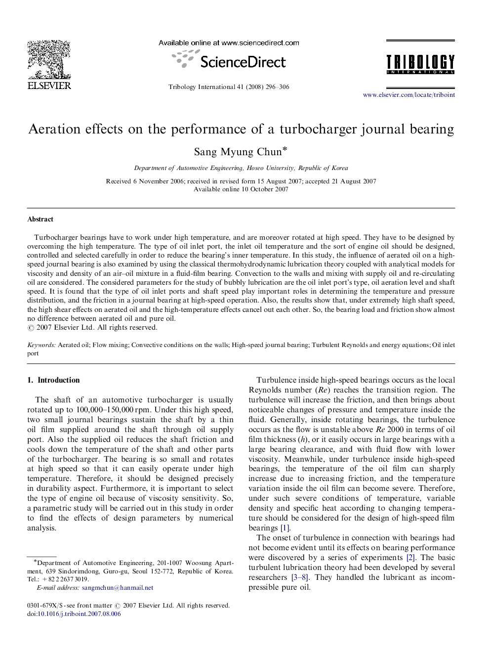 Aeration effects on the performance of a turbocharger journal bearing