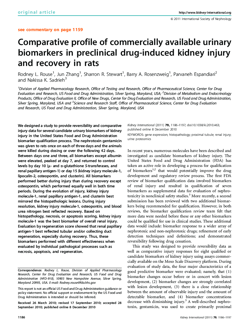 Comparative profile of commercially available urinary biomarkers in preclinical drug-induced kidney injury and recovery in rats