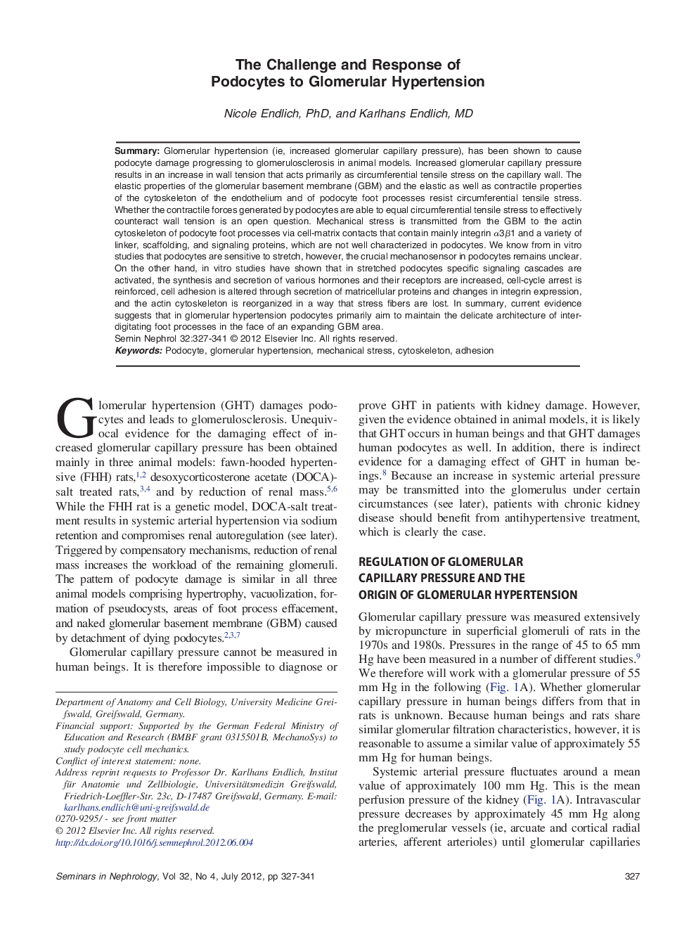 The Challenge and Response of Podocytes to Glomerular Hypertension