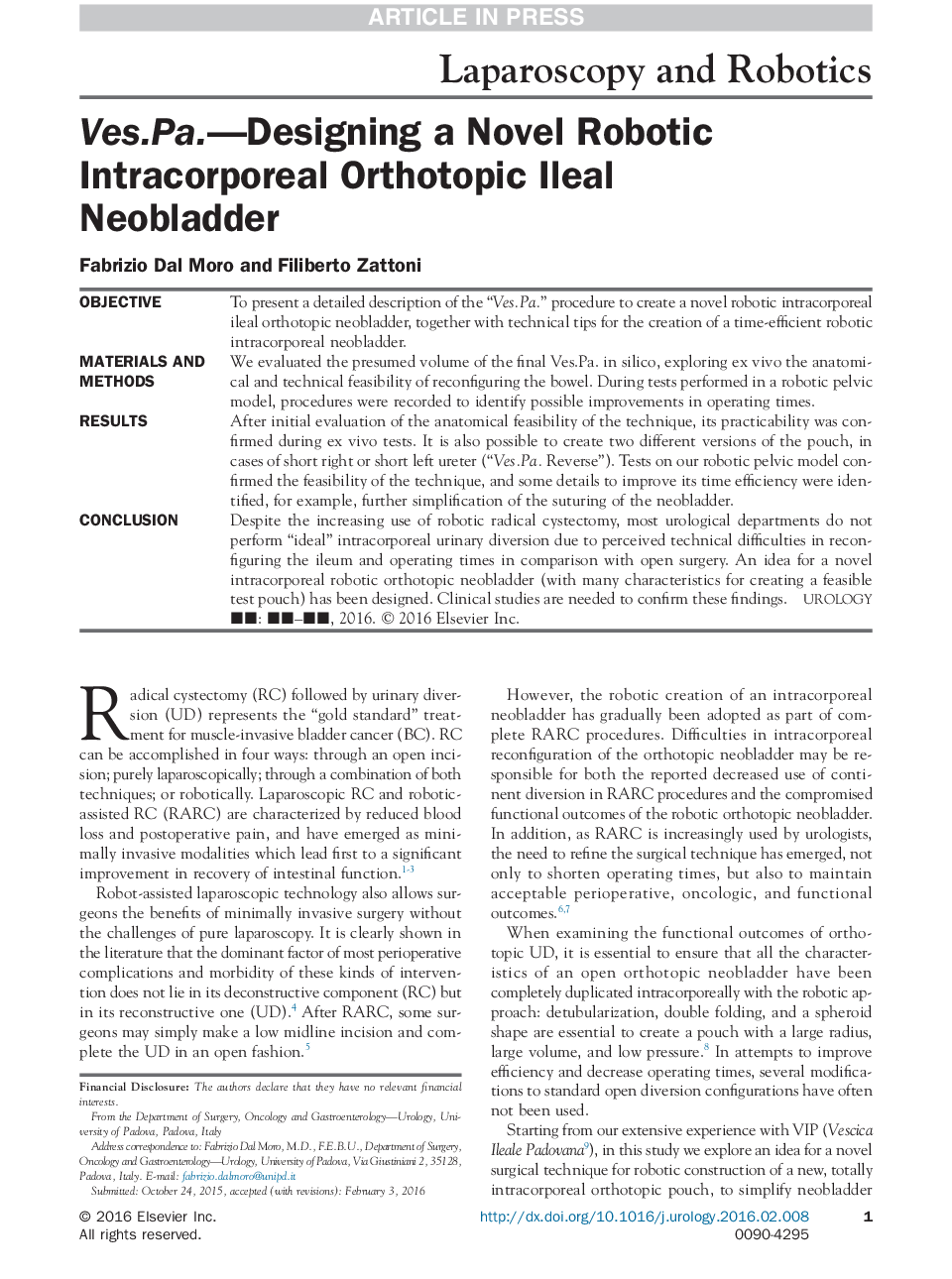 Ves.Pa.-Designing a Novel Robotic Intracorporeal Orthotopic Ileal Neobladder