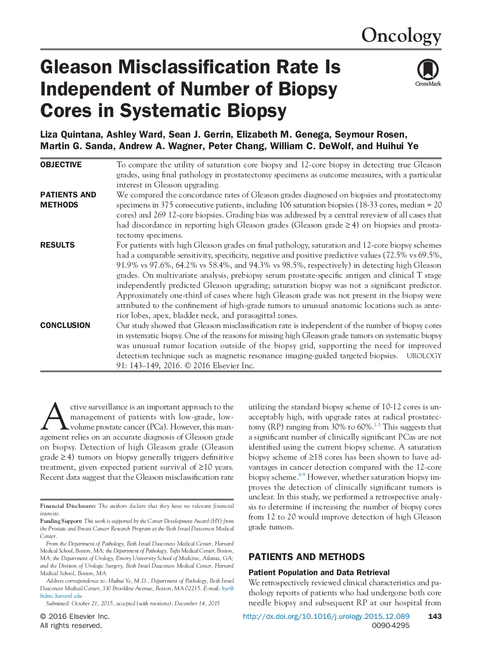 Gleason Misclassification Rate Is Independent of Number of Biopsy Cores in Systematic Biopsy