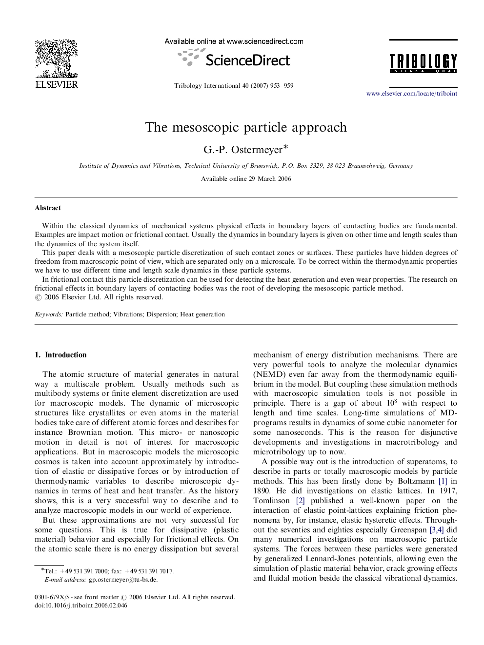 The mesoscopic particle approach