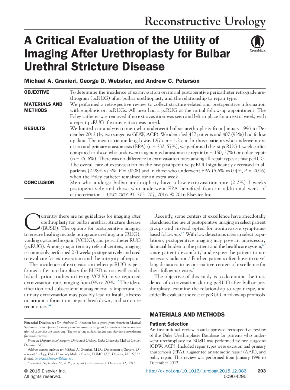 A Critical Evaluation of the Utility of Imaging After Urethroplasty for Bulbar Urethral Stricture Disease