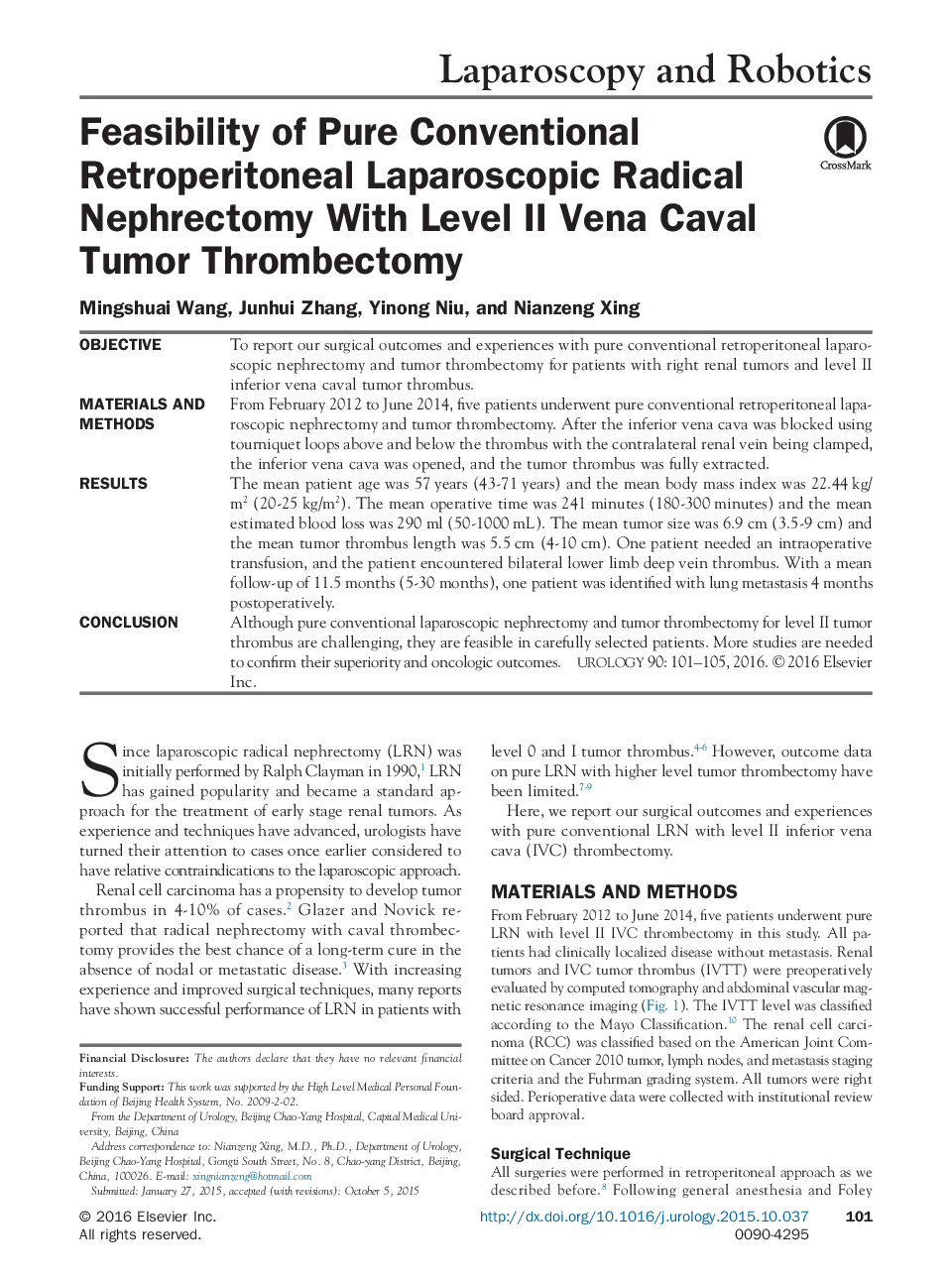 Feasibility of Pure Conventional Retroperitoneal Laparoscopic Radical Nephrectomy With Level II Vena Caval Tumor Thrombectomy