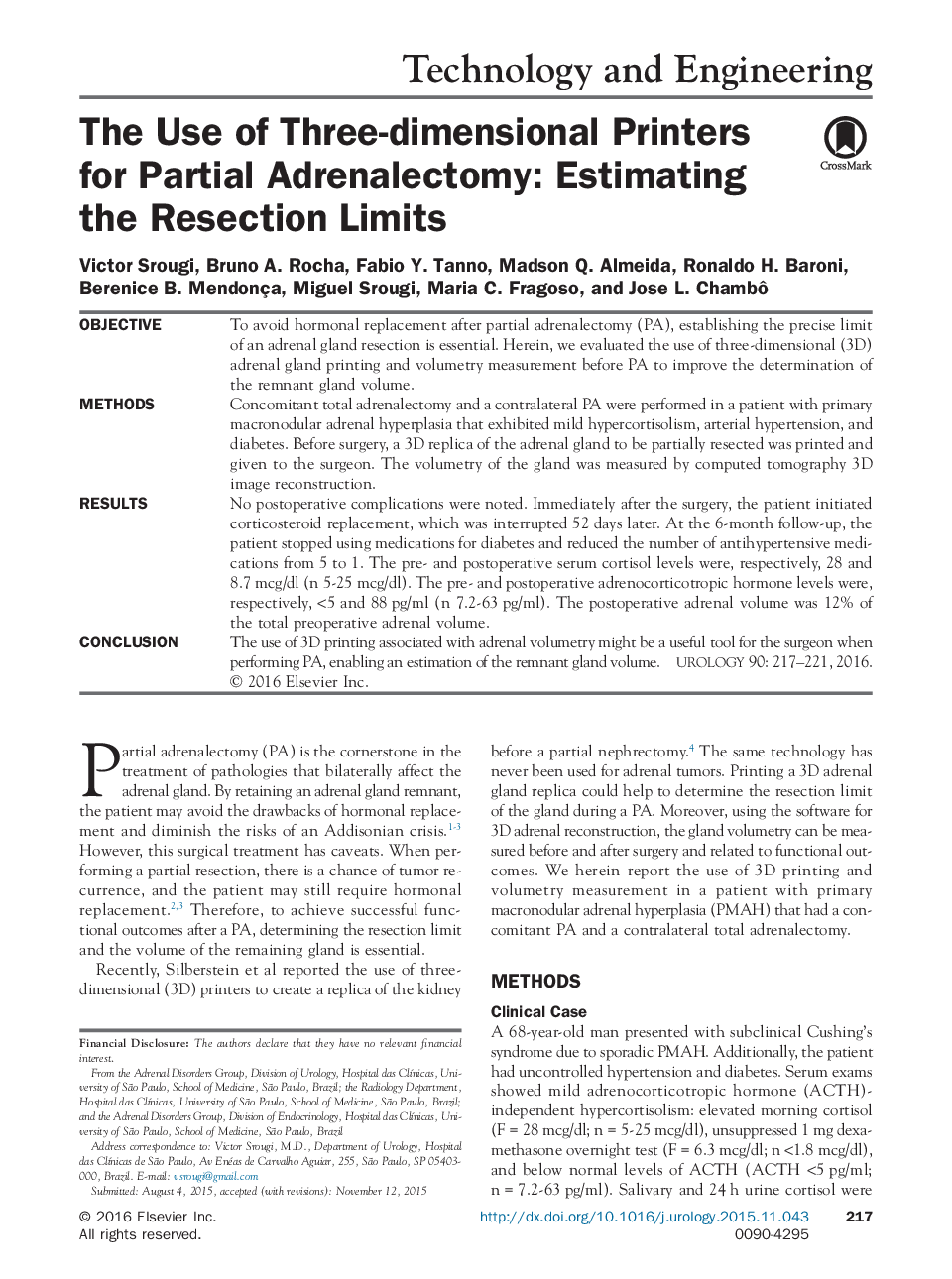 The Use of Three-dimensional Printers for Partial Adrenalectomy: Estimating the Resection Limits