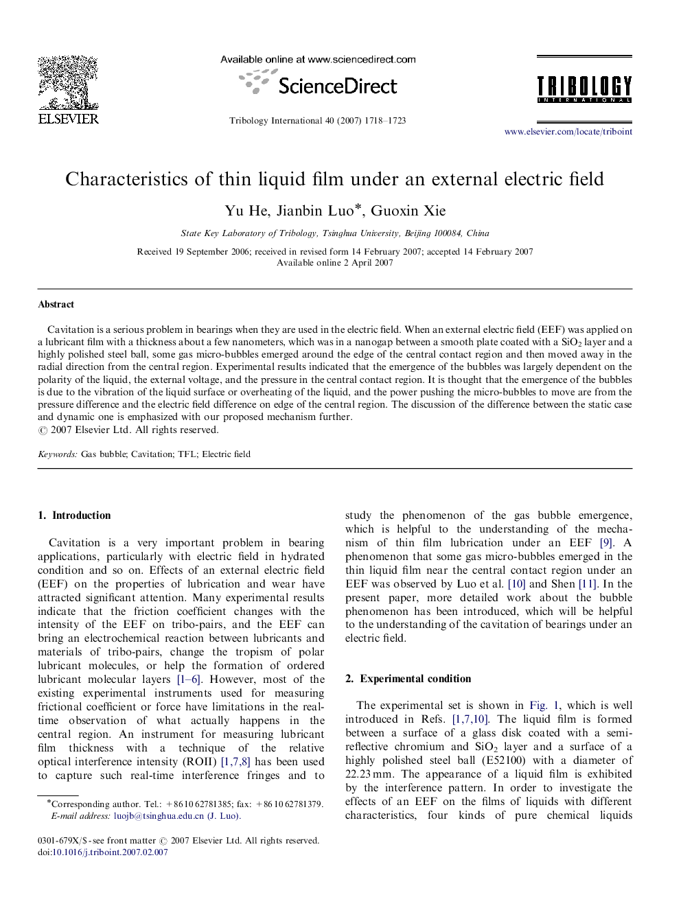 Characteristics of thin liquid film under an external electric field