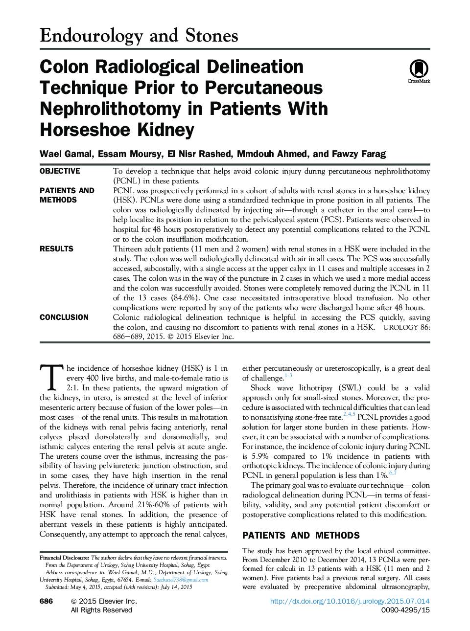 Colon Radiological Delineation Technique Prior to Percutaneous Nephrolithotomy in Patients With Horseshoe Kidney