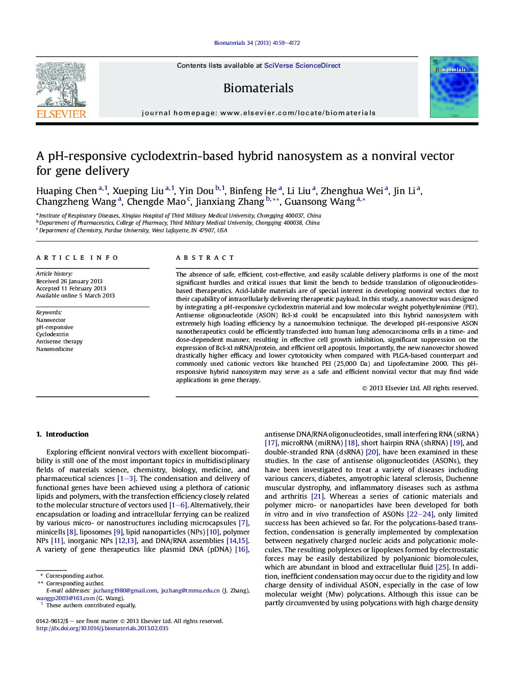 A pH-responsive cyclodextrin-based hybrid nanosystem as a nonviral vector for gene delivery