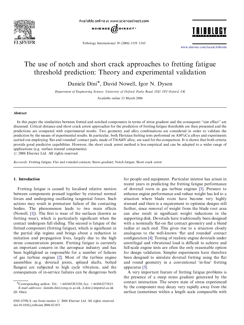 The use of notch and short crack approaches to fretting fatigue threshold prediction: Theory and experimental validation