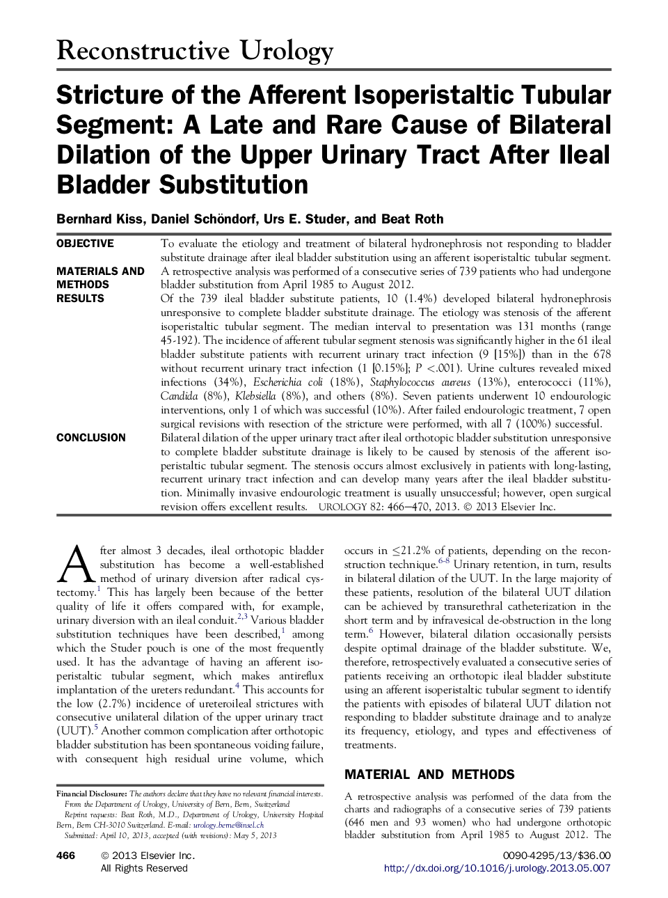 Stricture of the Afferent Isoperistaltic Tubular Segment: A Late and Rare Cause of Bilateral Dilation of the Upper Urinary Tract After Ileal Bladder Substitution