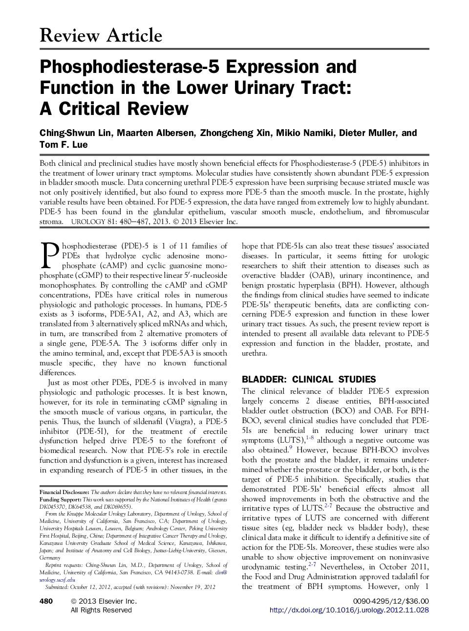 Phosphodiesterase-5 Expression and Function in the Lower Urinary Tract: A Critical Review