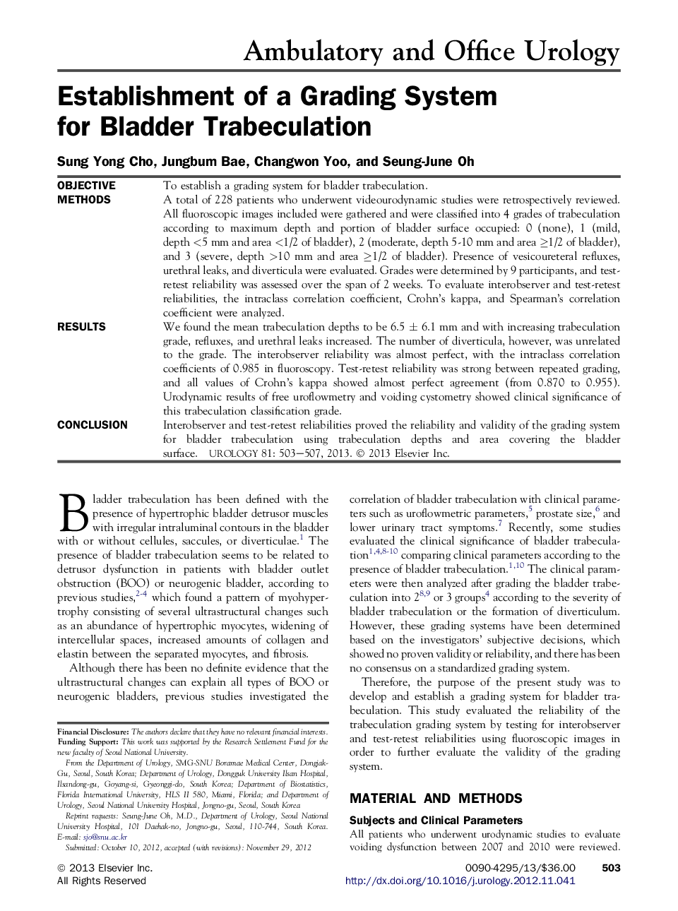 Establishment of a Grading System for Bladder Trabeculation