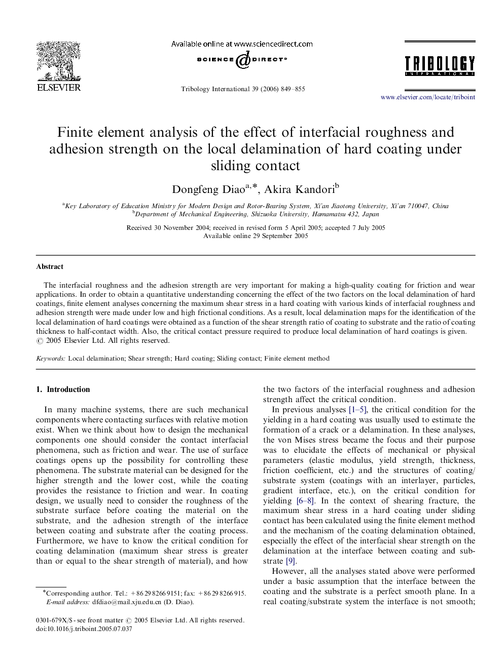 Finite element analysis of the effect of interfacial roughness and adhesion strength on the local delamination of hard coating under sliding contact