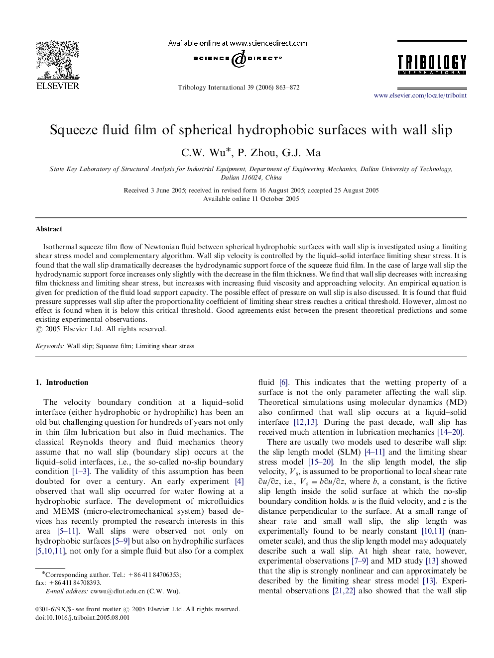 Squeeze fluid film of spherical hydrophobic surfaces with wall slip