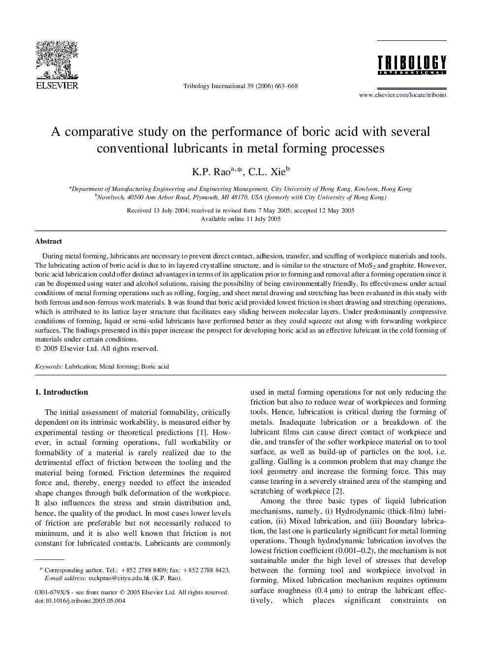 A comparative study on the performance of boric acid with several conventional lubricants in metal forming processes