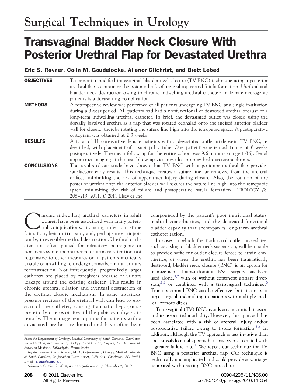 Transvaginal Bladder Neck Closure With Posterior Urethral Flap for Devastated Urethra