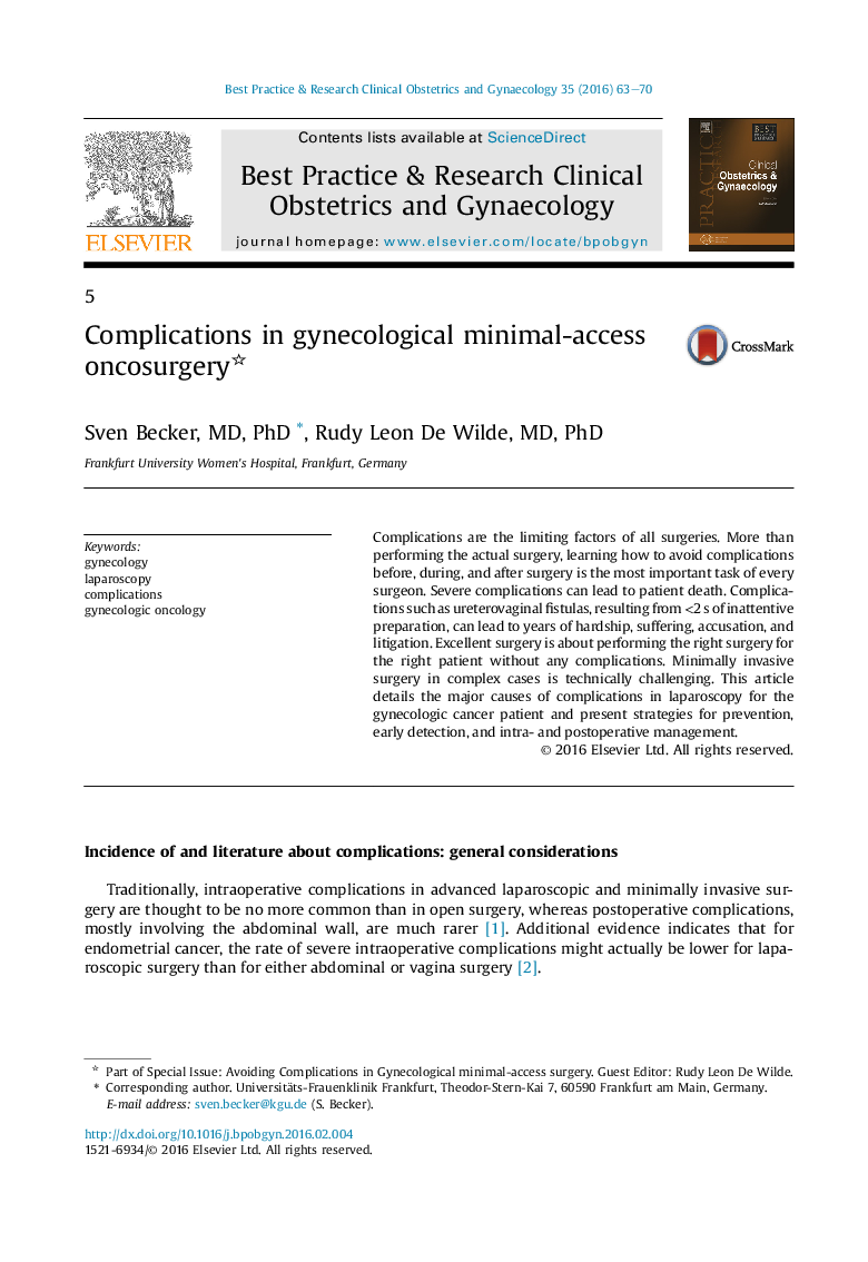 Complications in gynecological minimal-access oncosurgery