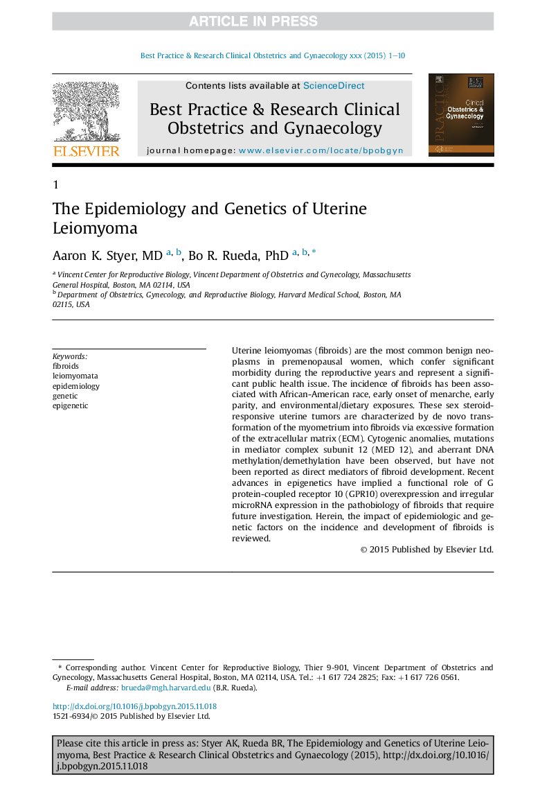 The Epidemiology and Genetics of Uterine Leiomyoma