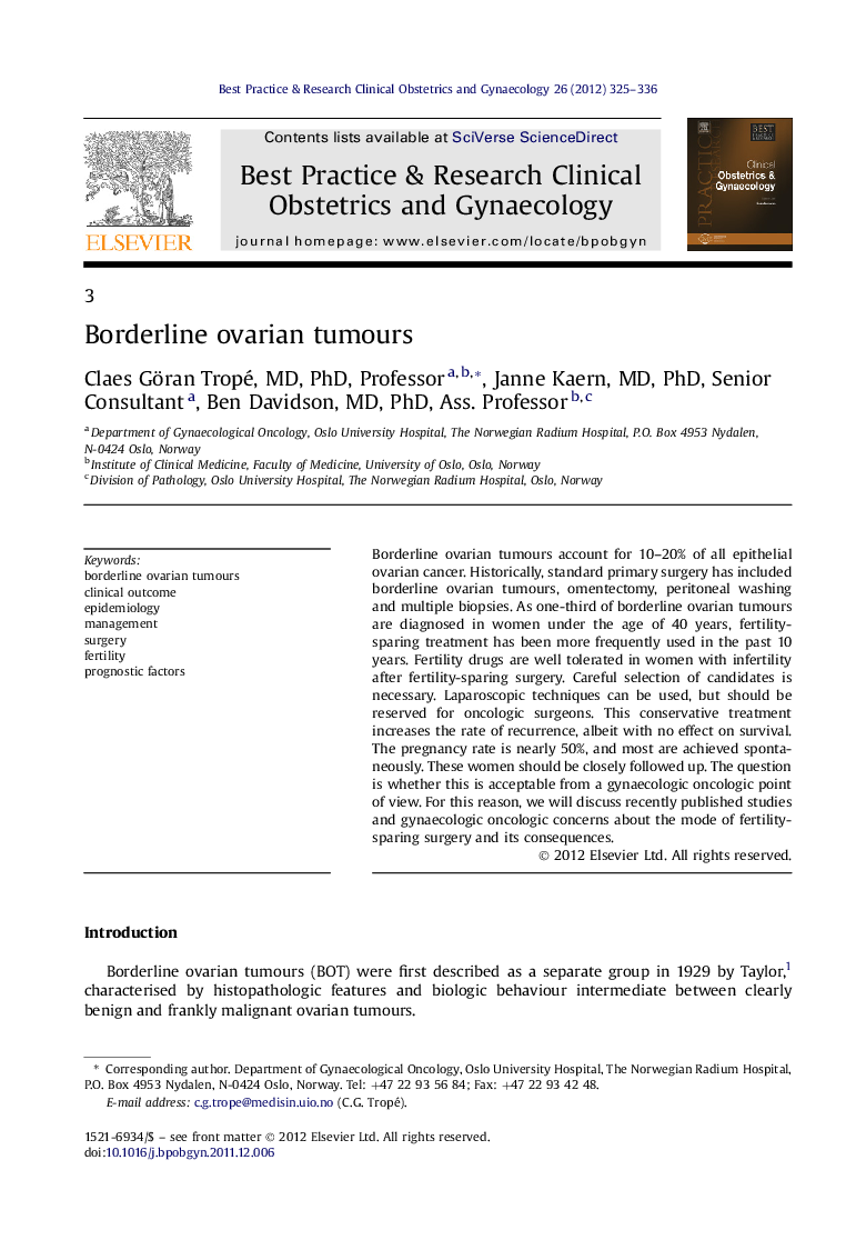 Borderline ovarian tumours