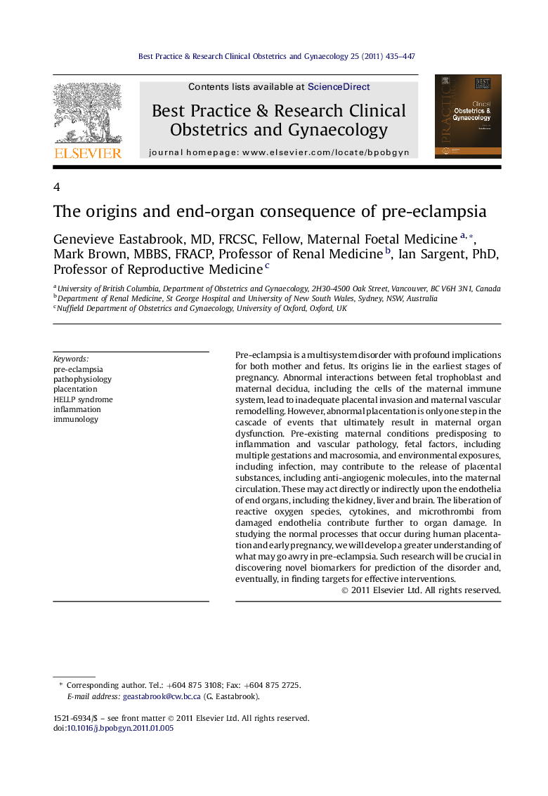 The origins and end-organ consequence of pre-eclampsia