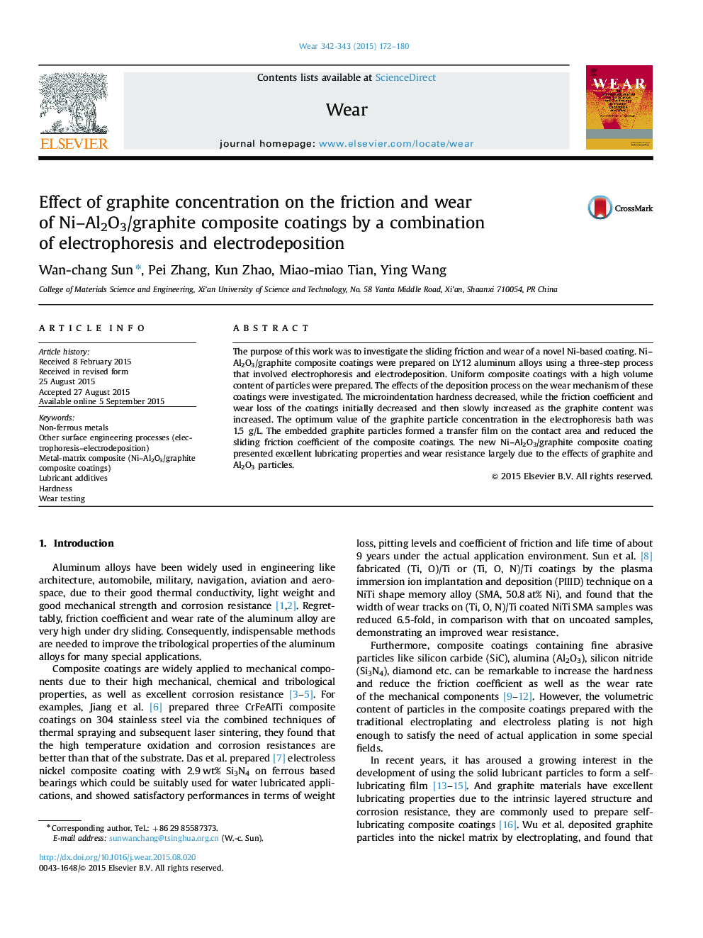 Effect of graphite concentration on the friction and wear of Ni–Al2O3/graphite composite coatings by a combination of electrophoresis and electrodeposition