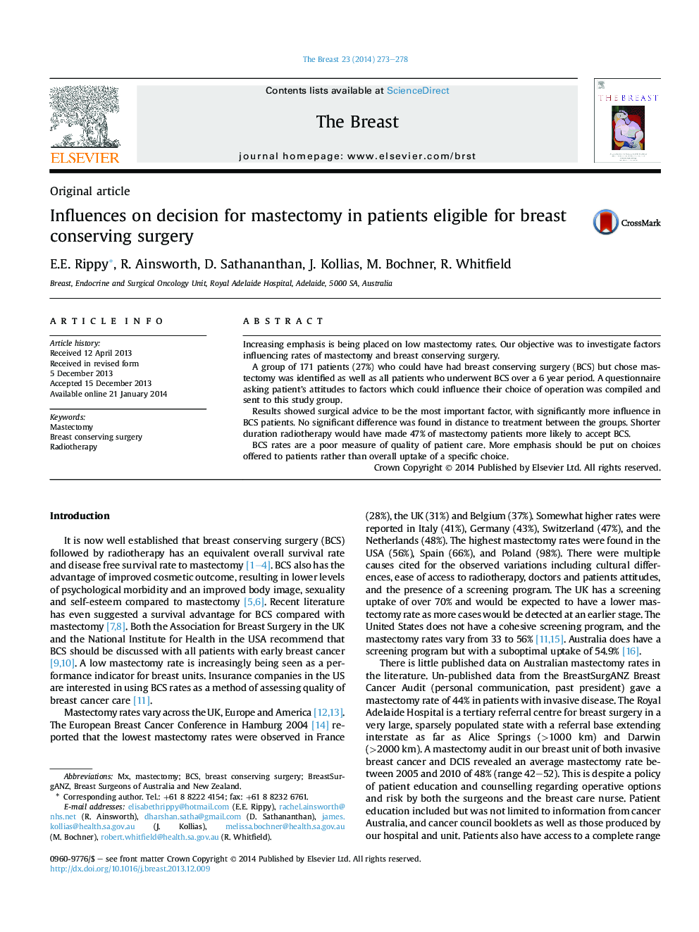 مقاله اصلی در مورد تصمیم گیری برای ماستکتومی در بیماران واجد شرایط برای جراحی سینه محافظت 