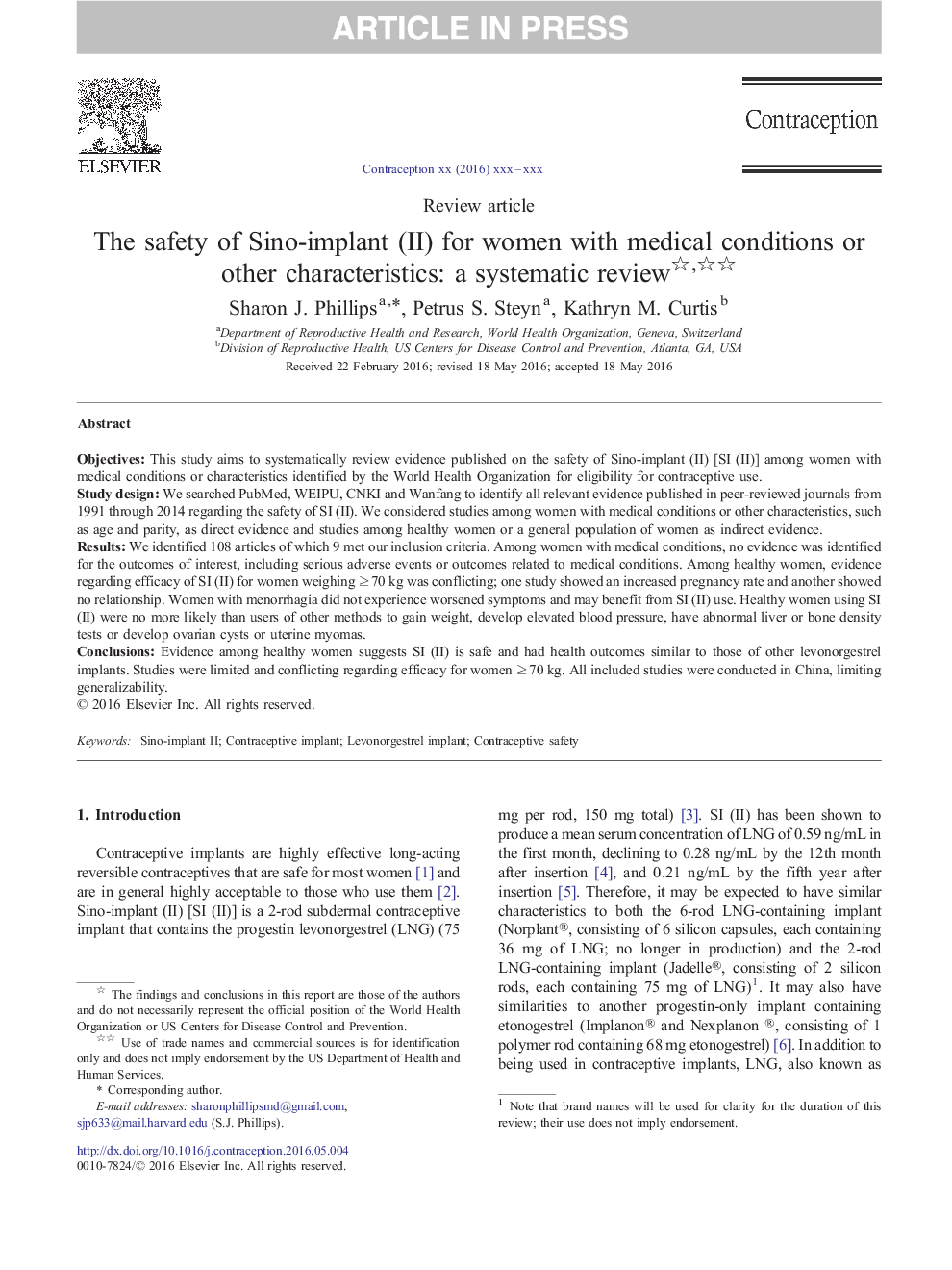 The safety of Sino-implant (II) for women with medical conditions or other characteristics: a systematic review