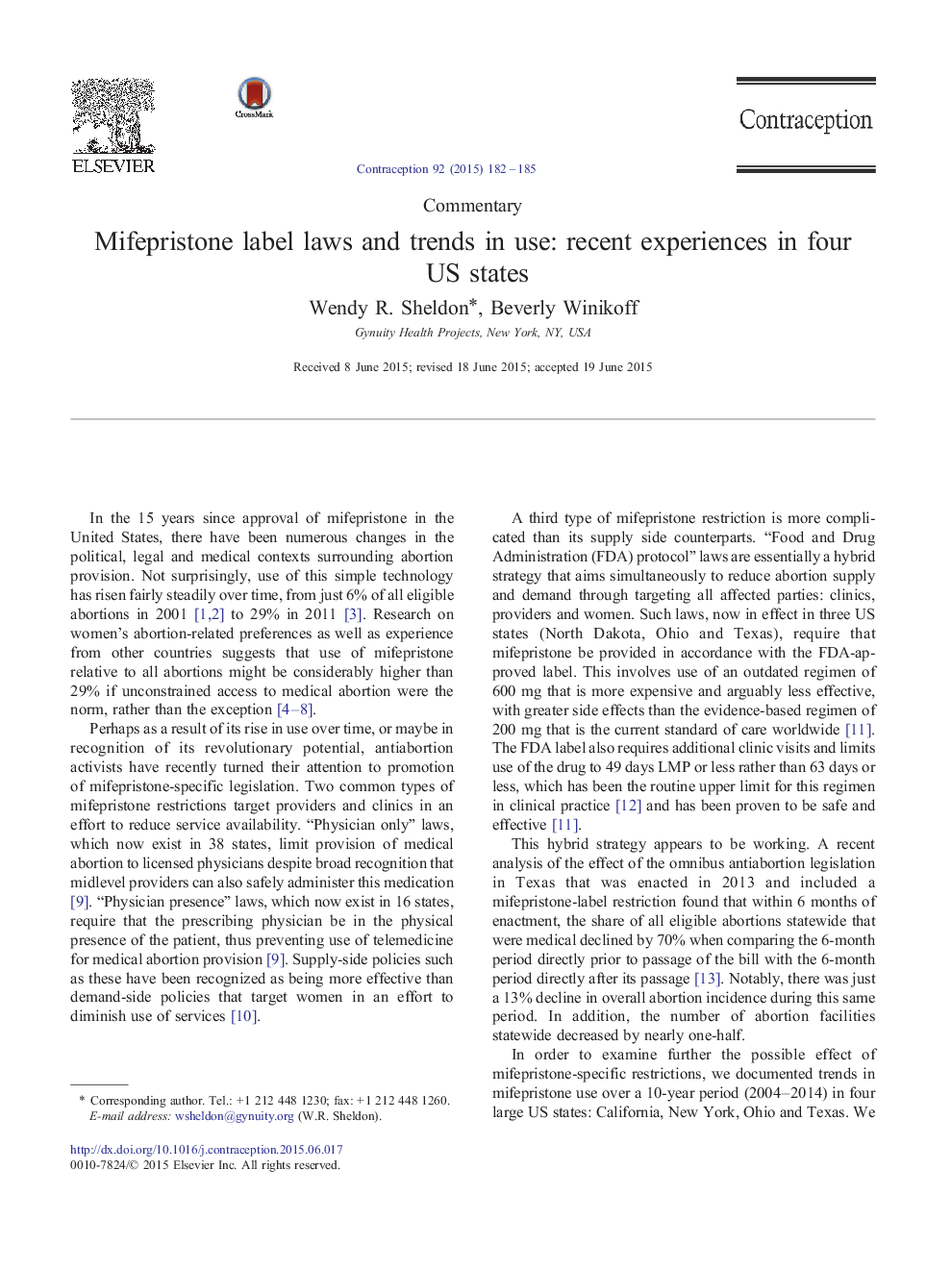 Mifepristone label laws and trends in use: recent experiences in four US states