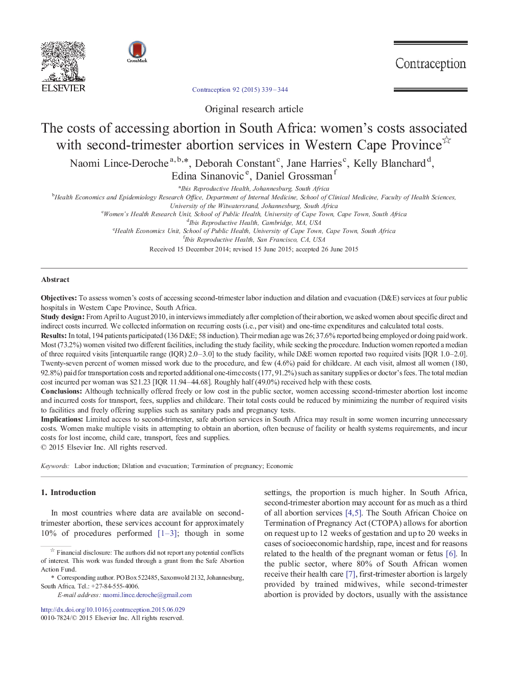 The costs of accessing abortion in South Africa: women's costs associated with second-trimester abortion services in Western Cape Province