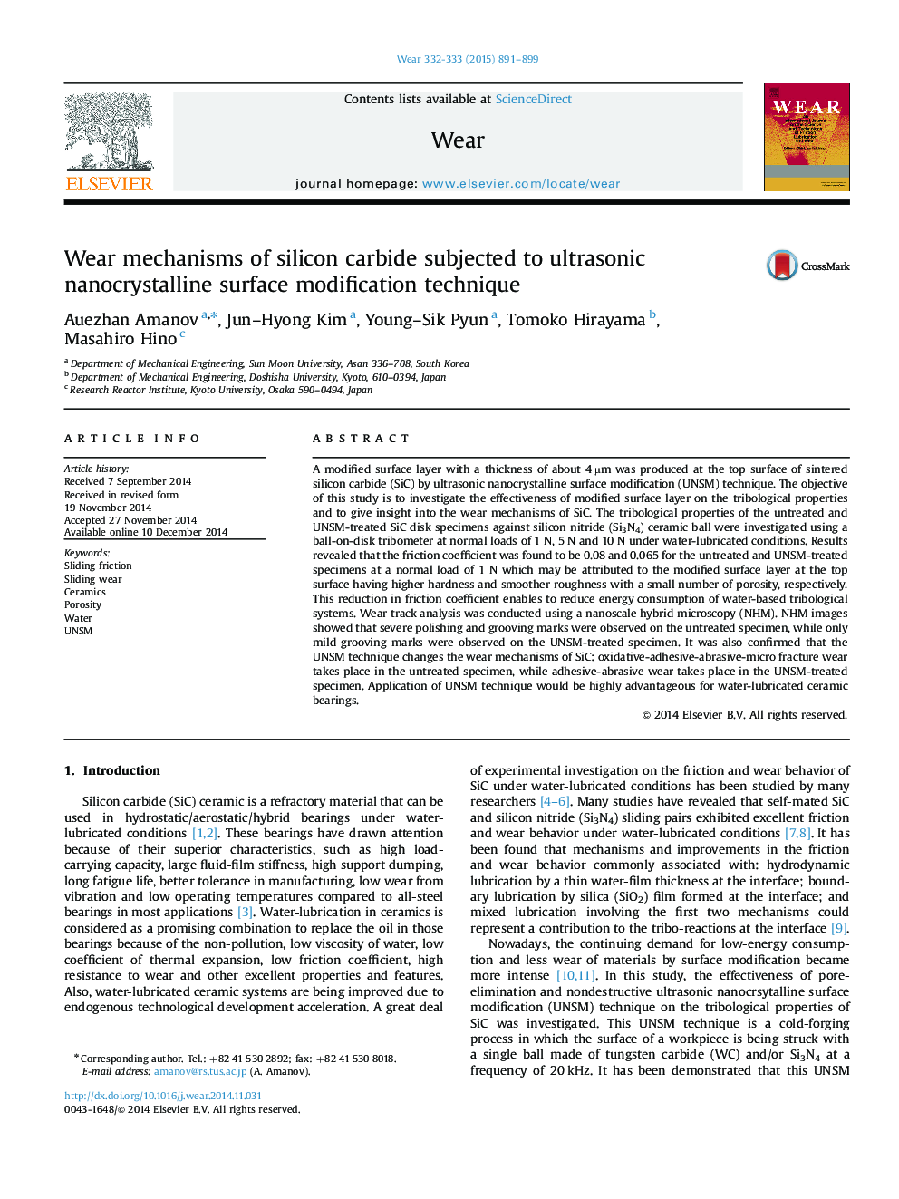 Wear mechanisms of silicon carbide subjected to ultrasonic nanocrystalline surface modification technique